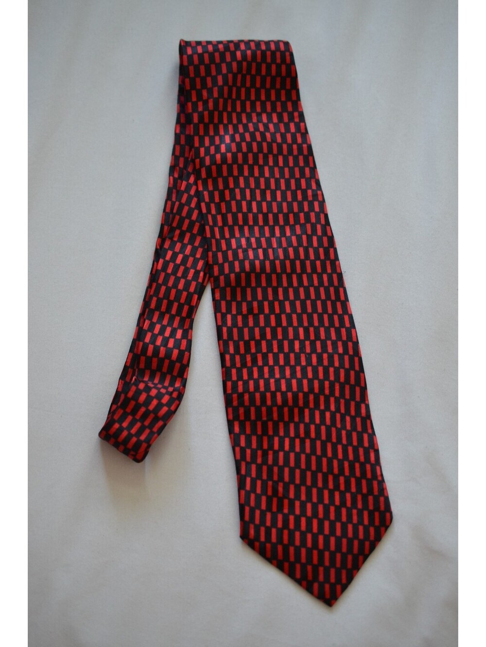 Vintage Picco The Tie Shop 100% Silk Tie Black Red Geometric Made Italy